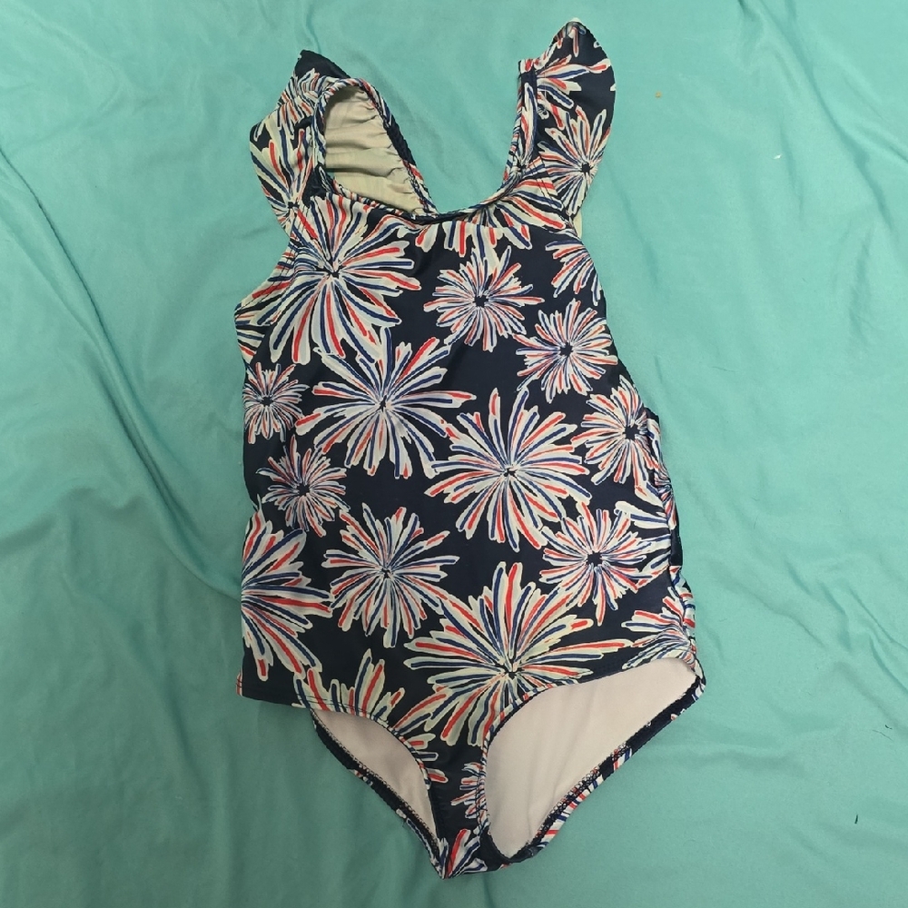 crown & ivy Navy and Coral Kids One Piece Swimsuit